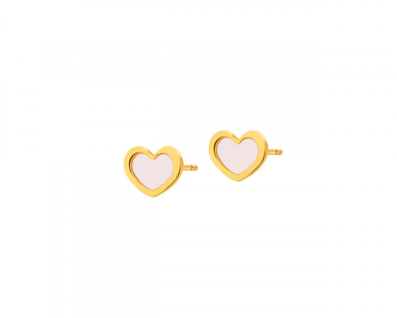 Złote kolczyki z masą perłową - serca