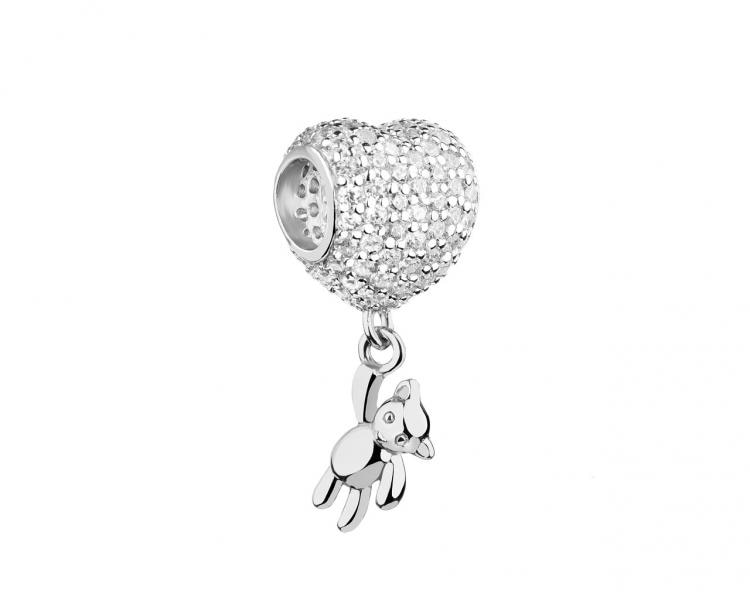 Sterling silver beads pendant with cubic zirconia - heart, teddy
