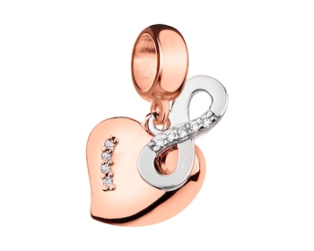 Zawieszka srebrna na bransoletę beads z cyrkoniami - serce, nieskończoność