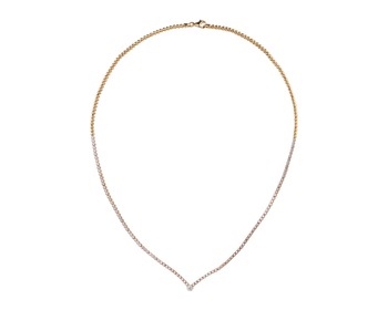 14 K Rhodium-Plated Yellow Gold Necklace with Cubic Zirconia