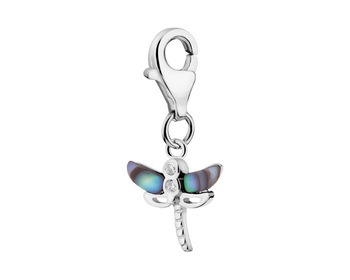 Stříbrný přívěsek charms s perletí a zirkony- vážka