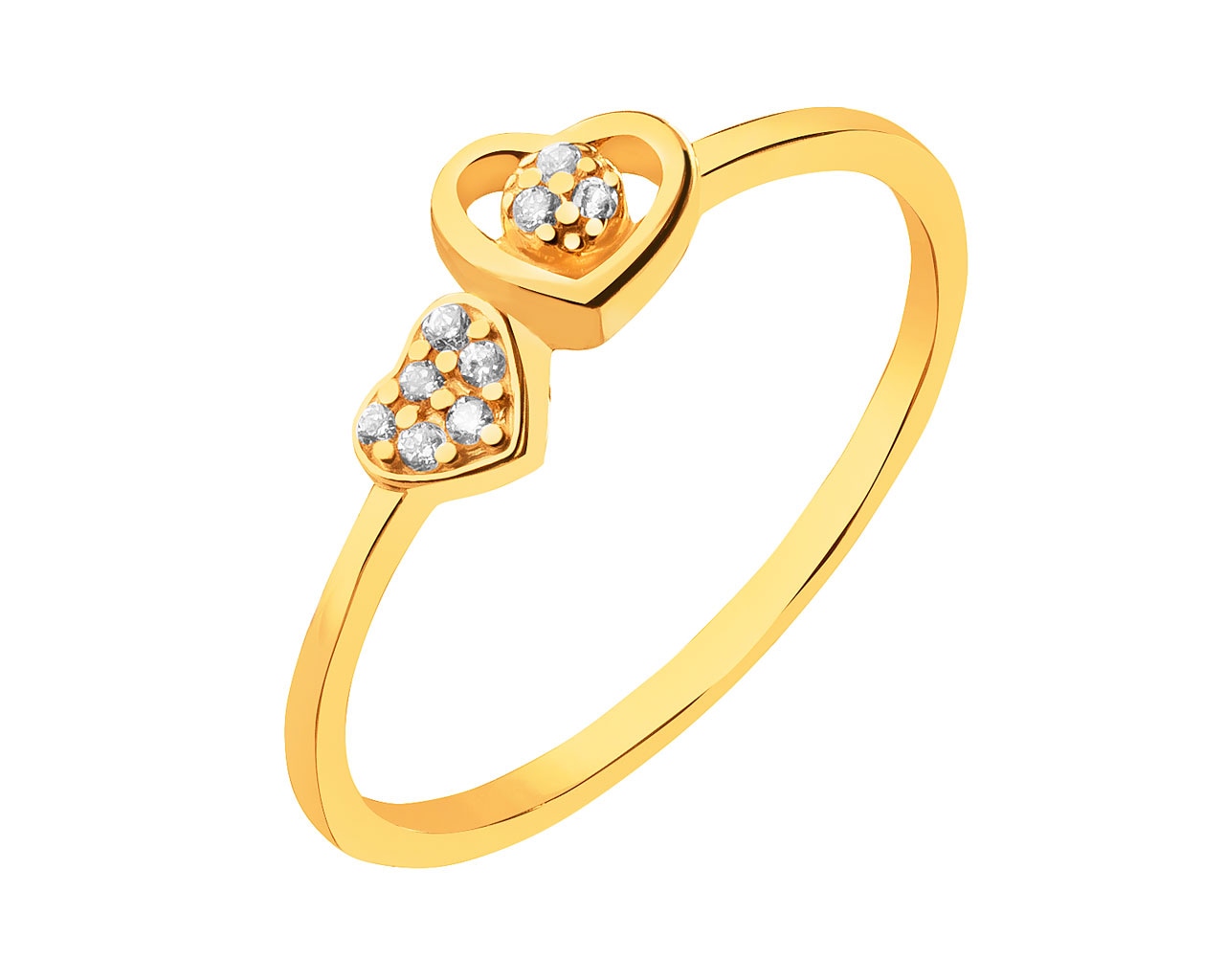 Złoty pierścionek z cyrkoniami - serca