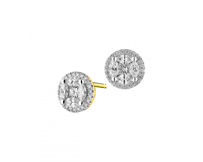 14 K Rhodium-Plated Yellow Gold Earrings with Diamonds 1,06 ct - fineness 14 K