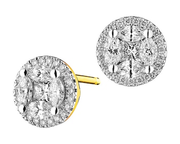 14 K Rhodium-Plated Yellow Gold Earrings with Diamonds 1,07 ct - fineness 14 K