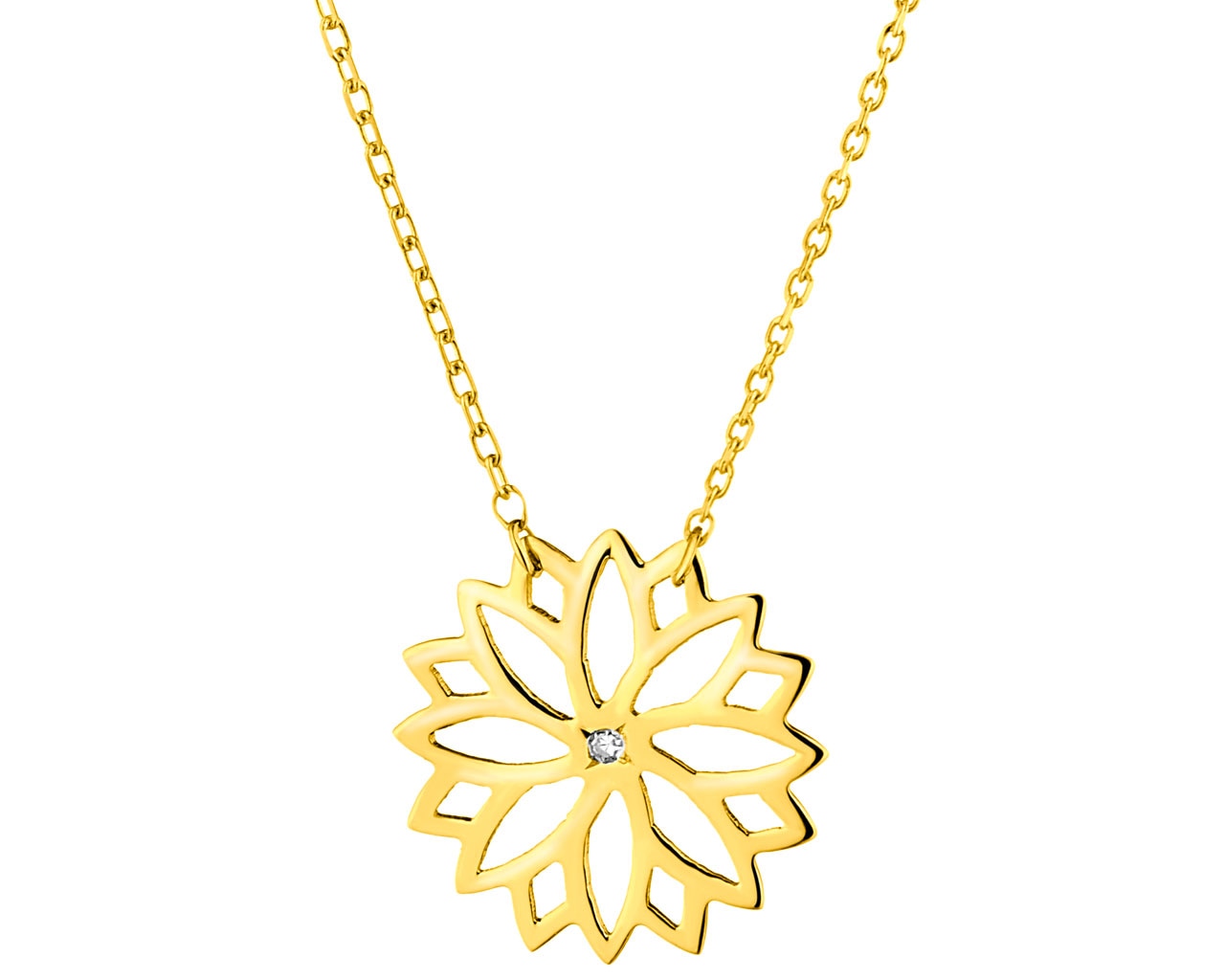 Naszyjnik z żółtego złota z diamentem - kwiat 0,002 ct - próba 585
