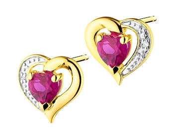 Pendientes de oro amarillo con diamantes y rubíes sintéticos - corazones></noscript>
                    </a>
                </div>
                <div class=