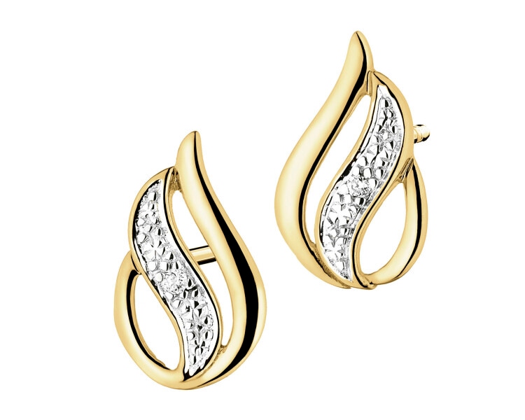 9 K Rhodium-Plated Yellow Gold Earrings with Diamonds - 0,01 ct - fineness 9 K