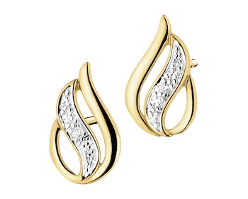 9 K Rhodium-Plated Yellow Gold Earrings with Diamonds - 0,01 ct - fineness 9 K