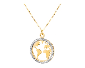 9 K Rhodium-Plated Yellow Gold Necklace with Cubic Zirconia