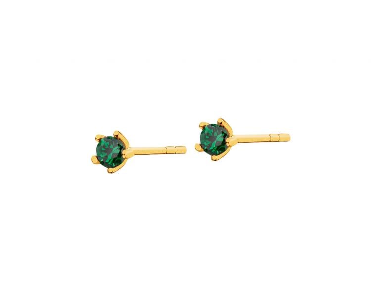 8 K Yellow Gold Earrings with Synthetic Emerald