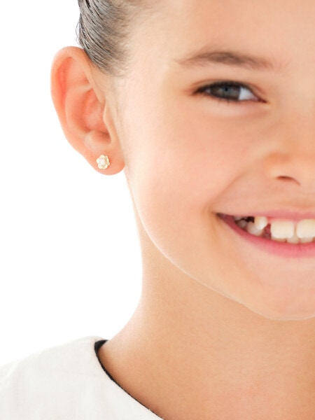 Złote kolczyki z cyrkoniami - kwiaty