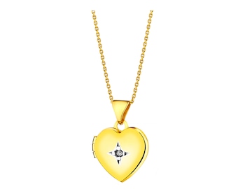 Puzderko z żółtego złota z diamentem - serce 0,005 ct - próba 375