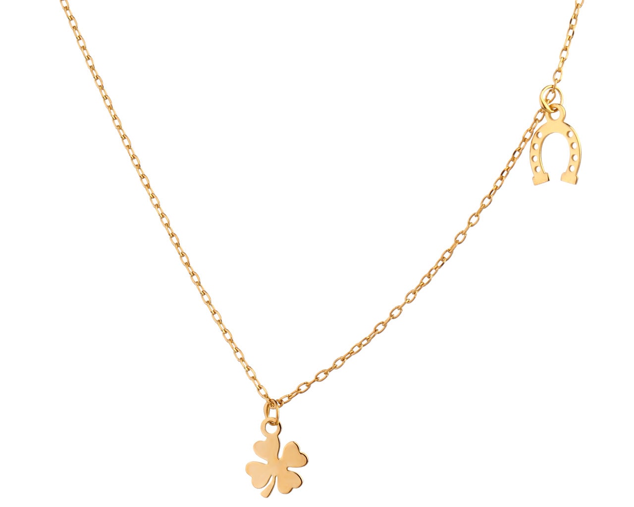 Gold Plated Silver Necklace - Clover, Horseshoe