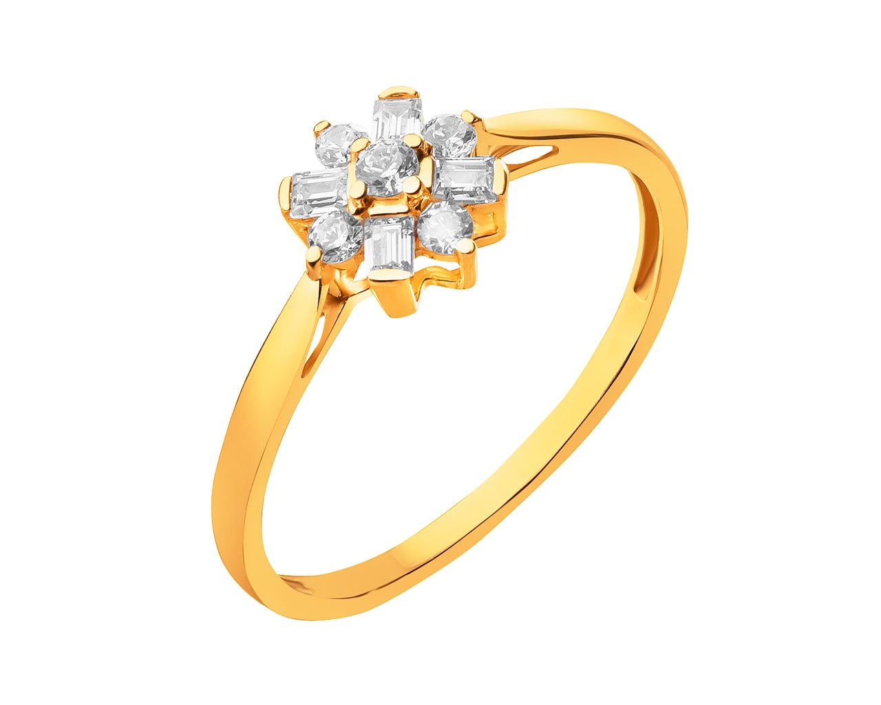 Złoty pierścionek z cyrkoniami - kwiat 