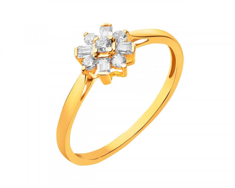 Yellow Gold Flower Shape Ring with Cubic Zirconia
