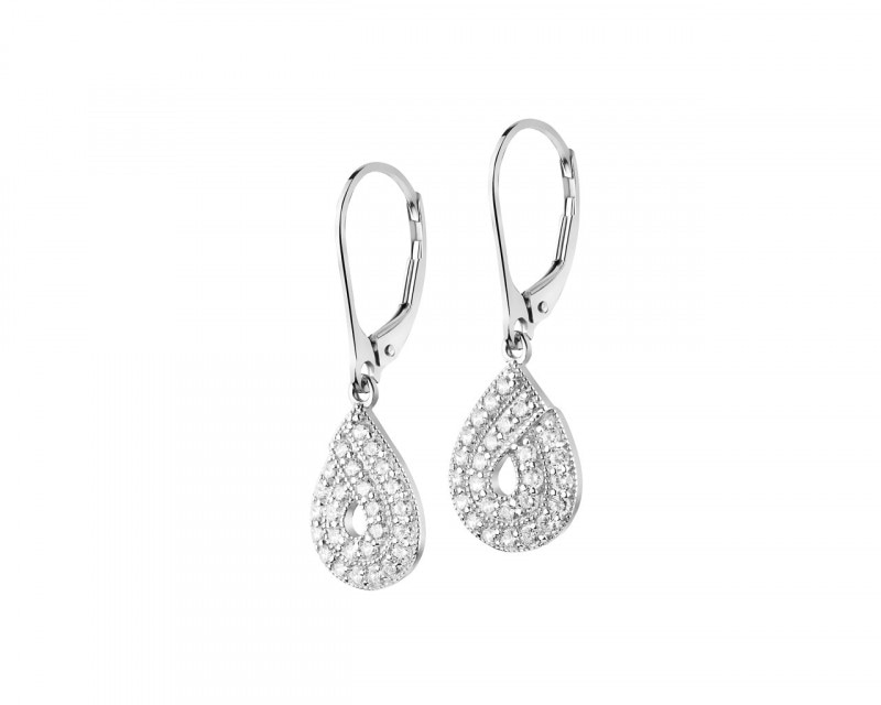 14 K Rhodium-Plated White Gold Earrings with Cubic Zirconia