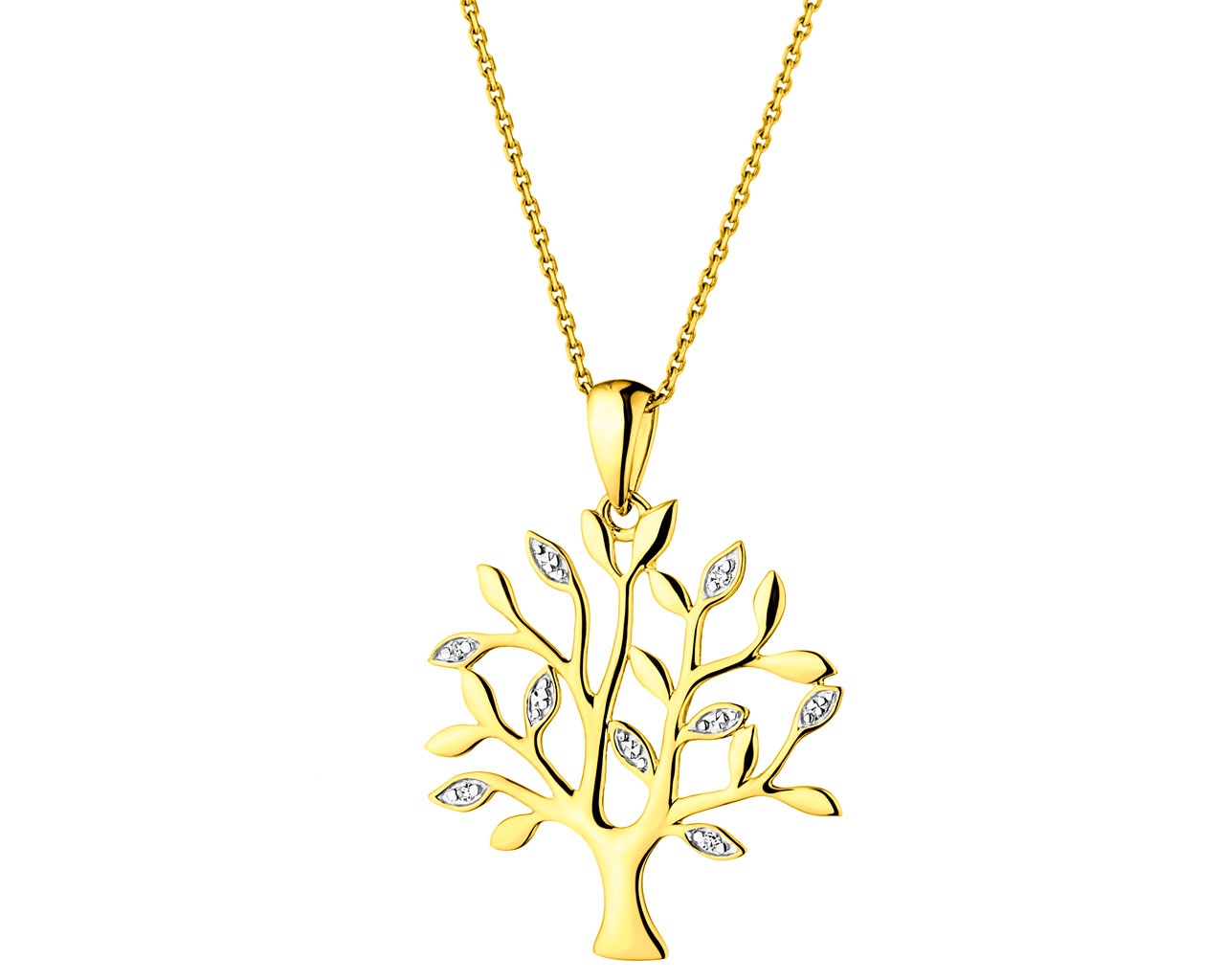 Přívěsek ze žlutého zlata s diamanty - strom 0,01 ct - ryzost 585