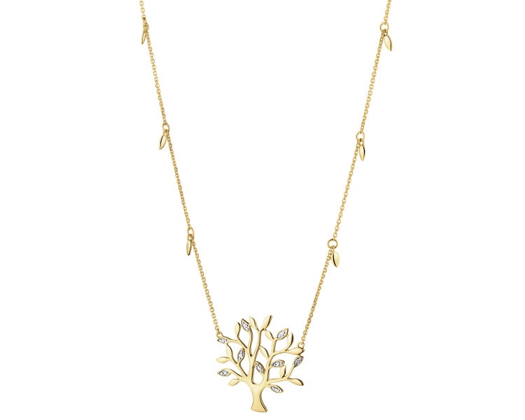 9 K Rhodium-Plated Yellow Gold Necklace with Diamonds - 0,01 ct - fineness 9 K