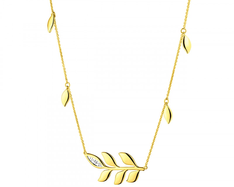 9 K Rhodium-Plated Yellow Gold Necklace with Diamond 0,004 ct - fineness 9 K
