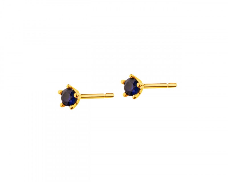 Yellow Gold Earrings with Synthetic Sapphire