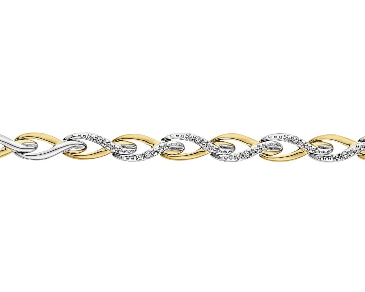 9 K Rhodium-Plated Yellow Gold Bracelet with Diamonds - 0,02 ct - fineness 9 K