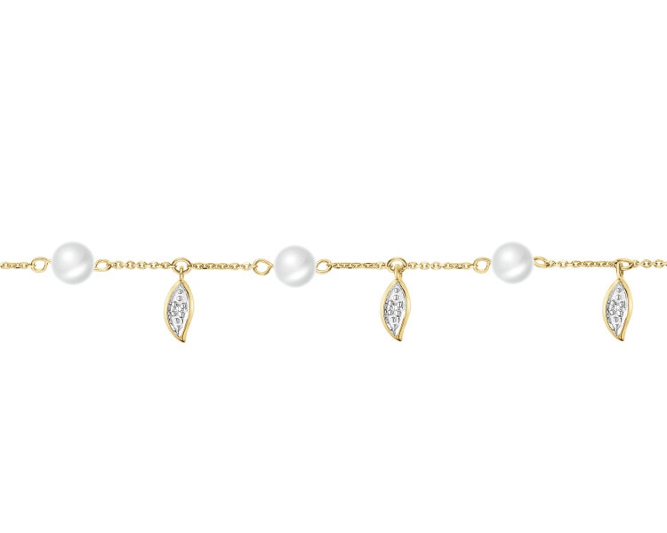 9 K Rhodium-Plated Yellow Gold Bracelet with Diamonds - fineness 9 K