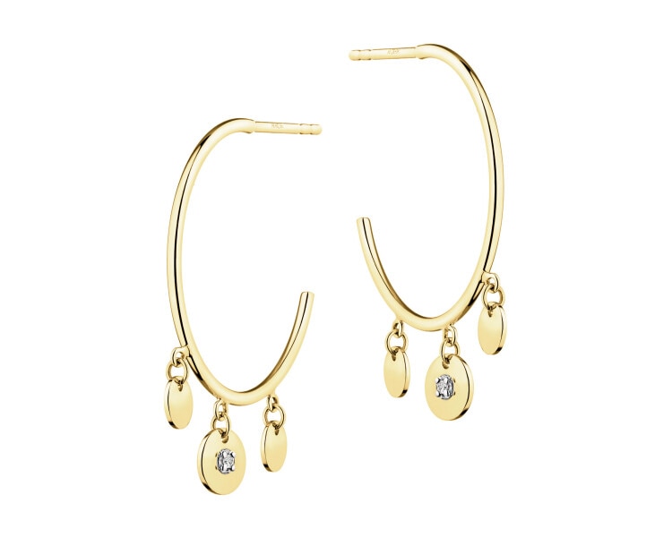 9 K Rhodium-Plated Yellow Gold Earrings with Diamonds - 0,01 ct - fineness 9 K