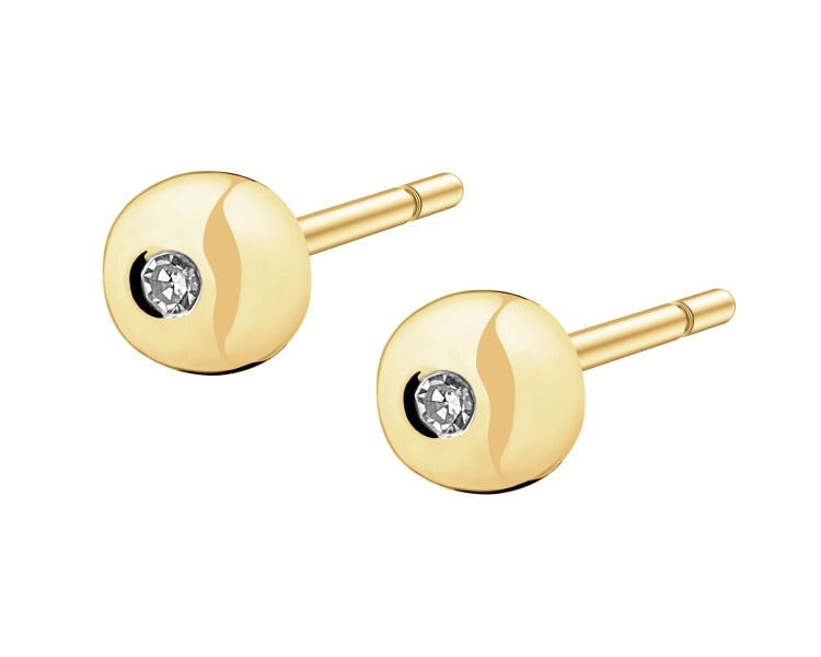 Kolczyki z żółtego złota z diamentami - kulki - 0,006 ct - próba 375