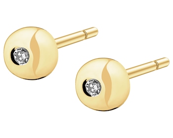 Kolczyki z żółtego złota z diamentami - kulki - 0,006 ct - próba 375