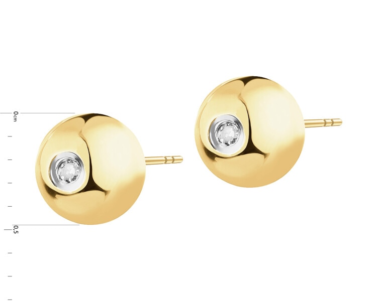 14 K Rhodium-Plated Yellow Gold Earrings with Diamonds - 0,01 ct - fineness 14 K