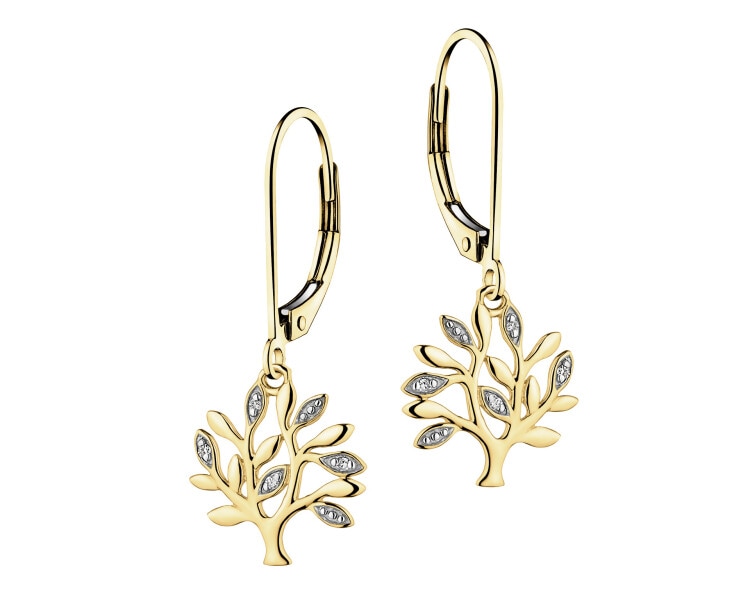 14 K Rhodium-Plated Yellow Gold Earrings with Diamonds - 0,02 ct - fineness 14 K