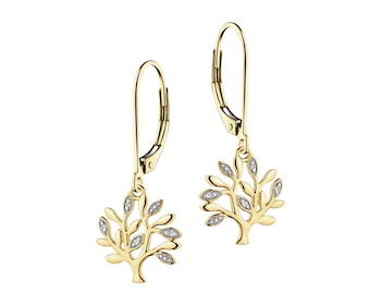 14 K Rhodium-Plated Yellow Gold Earrings with Diamonds - 0,02 ct - fineness 14 K