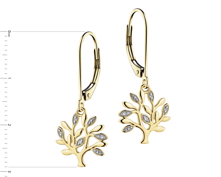 14 K Rhodium-Plated Yellow Gold Earrings with Diamonds - 0,02 ct - fineness 14 K