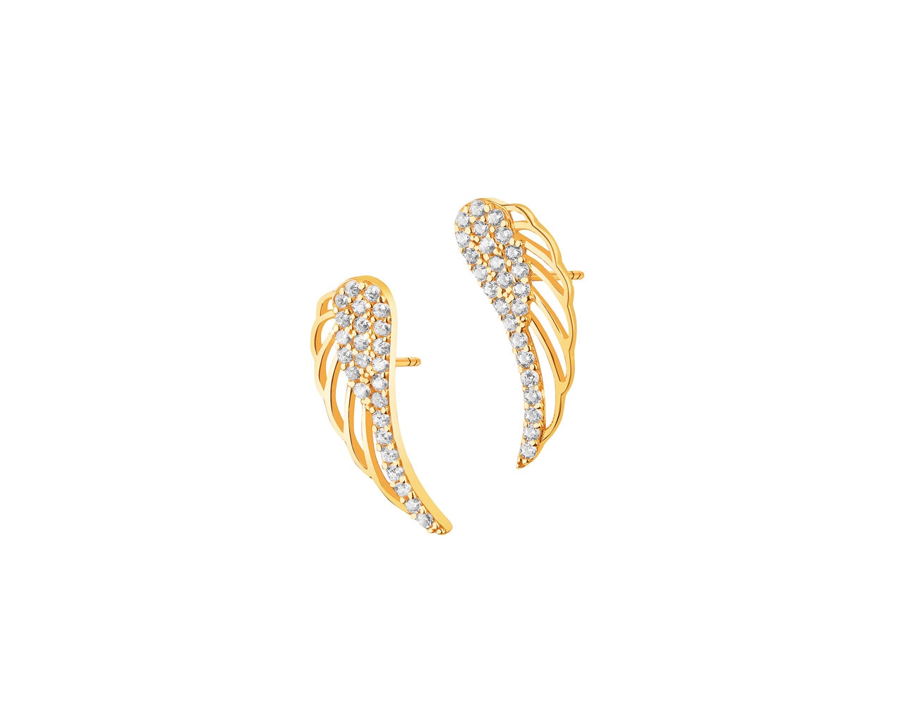 Złote kolczyki z cyrkoniami - skrzydła