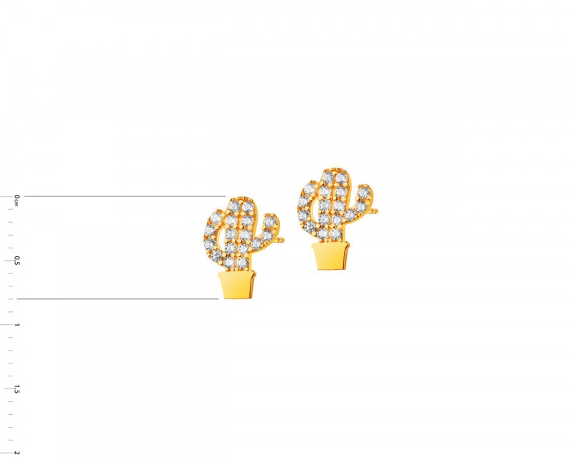 Złote kolczyki z cyrkoniami - kaktusy