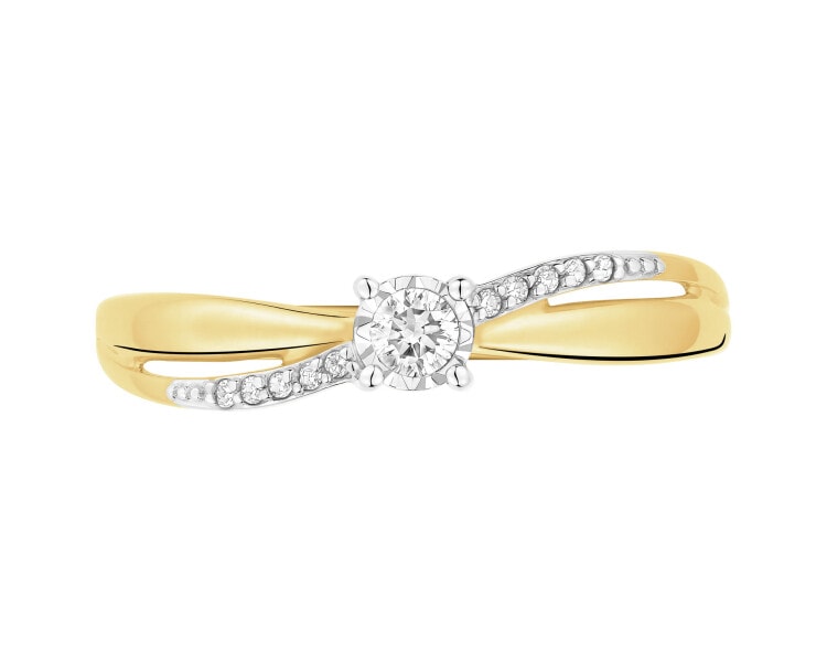 585 Yellow And White Gold Plated Ring with Diamonds - 0,08 ct - fineness 585