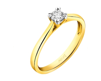 14 K Rhodium-Plated Yellow Gold Ring with Diamond 0,21 ct - fineness 14 K
