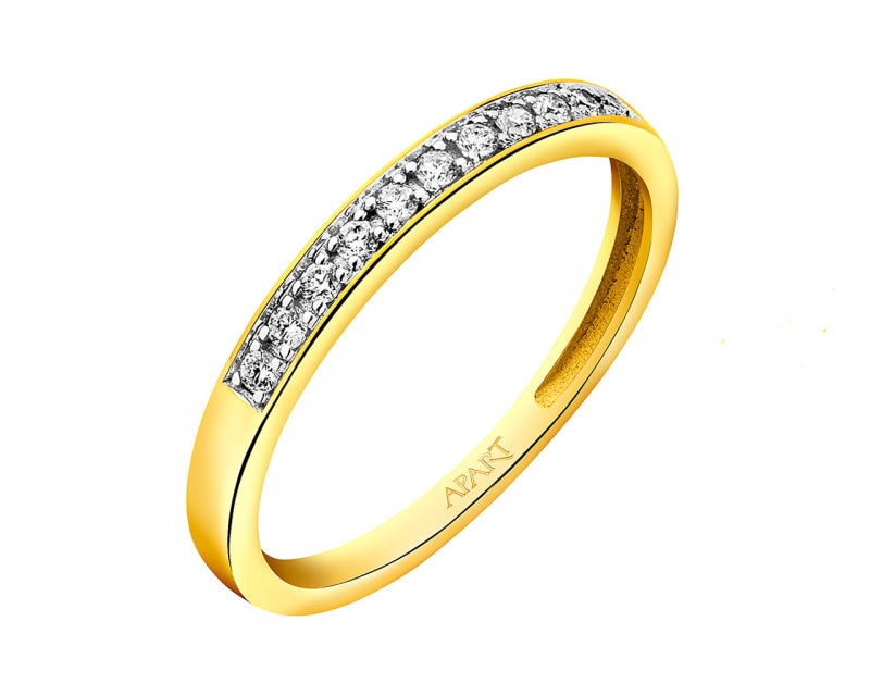 9 K Rhodium-Plated Yellow Gold Ring with Diamonds 0,10 ct - fineness 9 K
