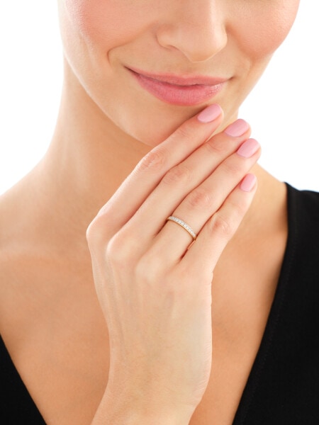 9 K Rhodium-Plated Yellow Gold Ring with Diamonds - 0,10 ct - fineness 9 K