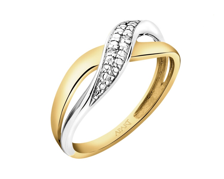 9 K Rhodium-Plated Yellow Gold Ring with Diamonds - 0,008 ct - fineness 9 K