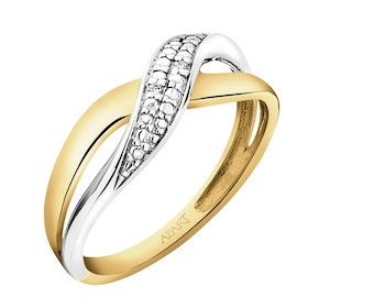 9 K Rhodium-Plated Yellow Gold Ring with Diamonds - 0,008 ct - fineness 9 K