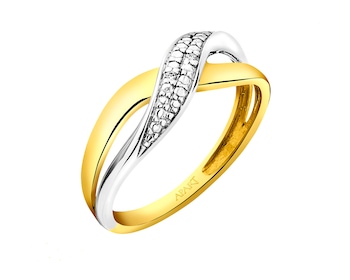 9 K Rhodium-Plated Yellow Gold Ring with Diamonds 0,008 ct - fineness 9 K