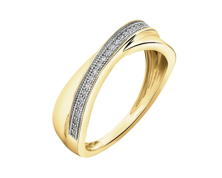 14 K Rhodium-Plated Yellow Gold Ring with Diamonds - 0,07 ct - fineness 14 K