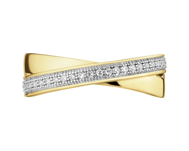 14 K Rhodium-Plated Yellow Gold Ring with Diamonds - 0,07 ct - fineness 14 K