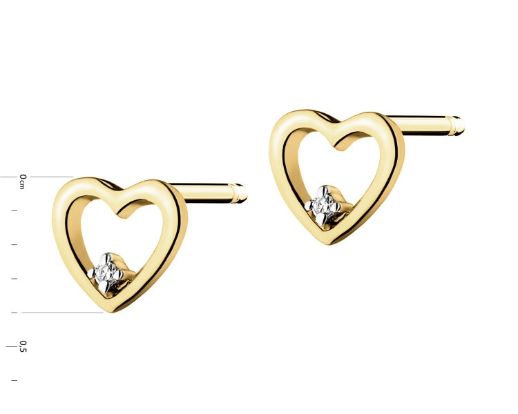 9 K Rhodium-Plated Yellow Gold Earrings with Diamonds - 0,008 ct - fineness 9 K