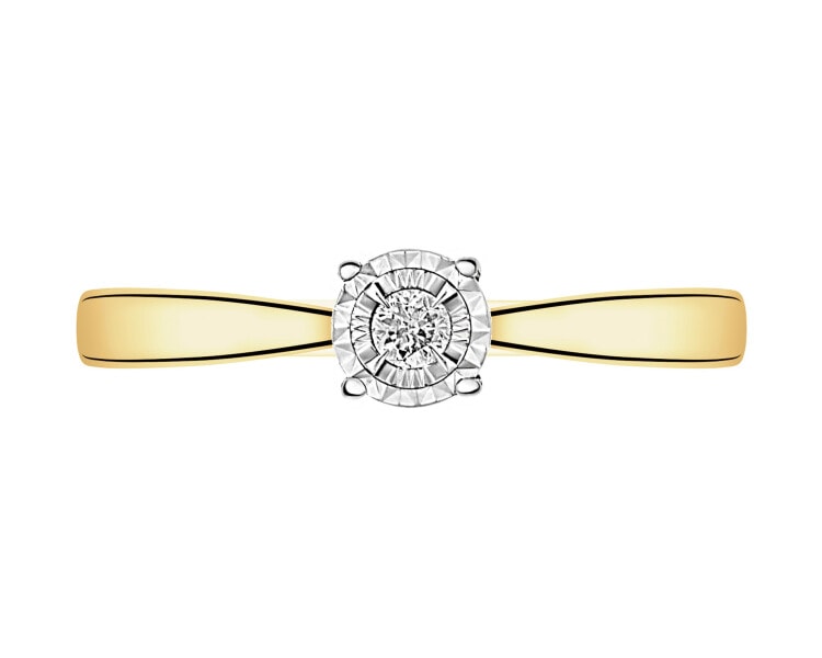 585 Yellow And White Gold Plated Ring with Diamond - 0,04 ct - fineness 585