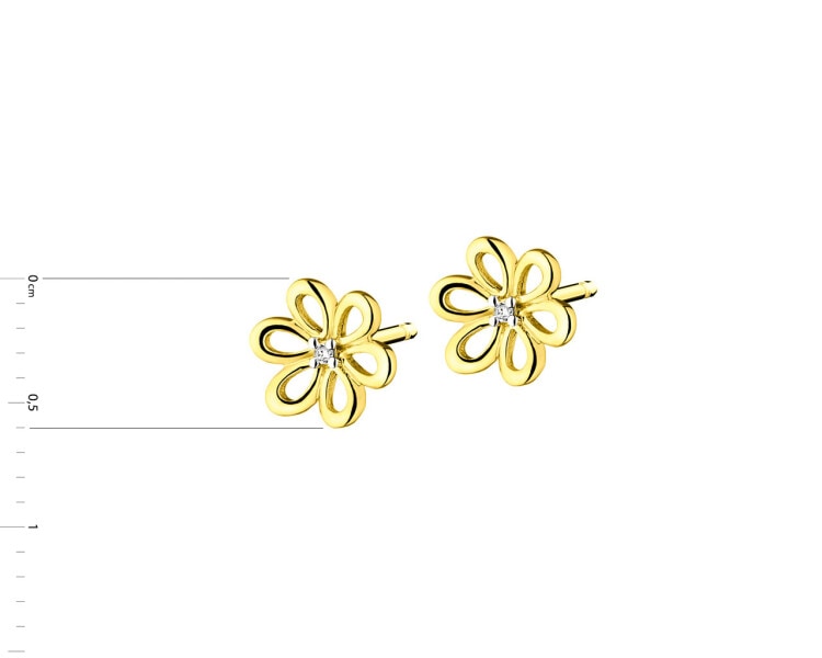 9 K Rhodium-Plated Yellow Gold Earrings with Diamonds 0,01 ct - fineness 9 K