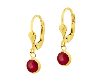 8 K Yellow Gold Earrings with Agate