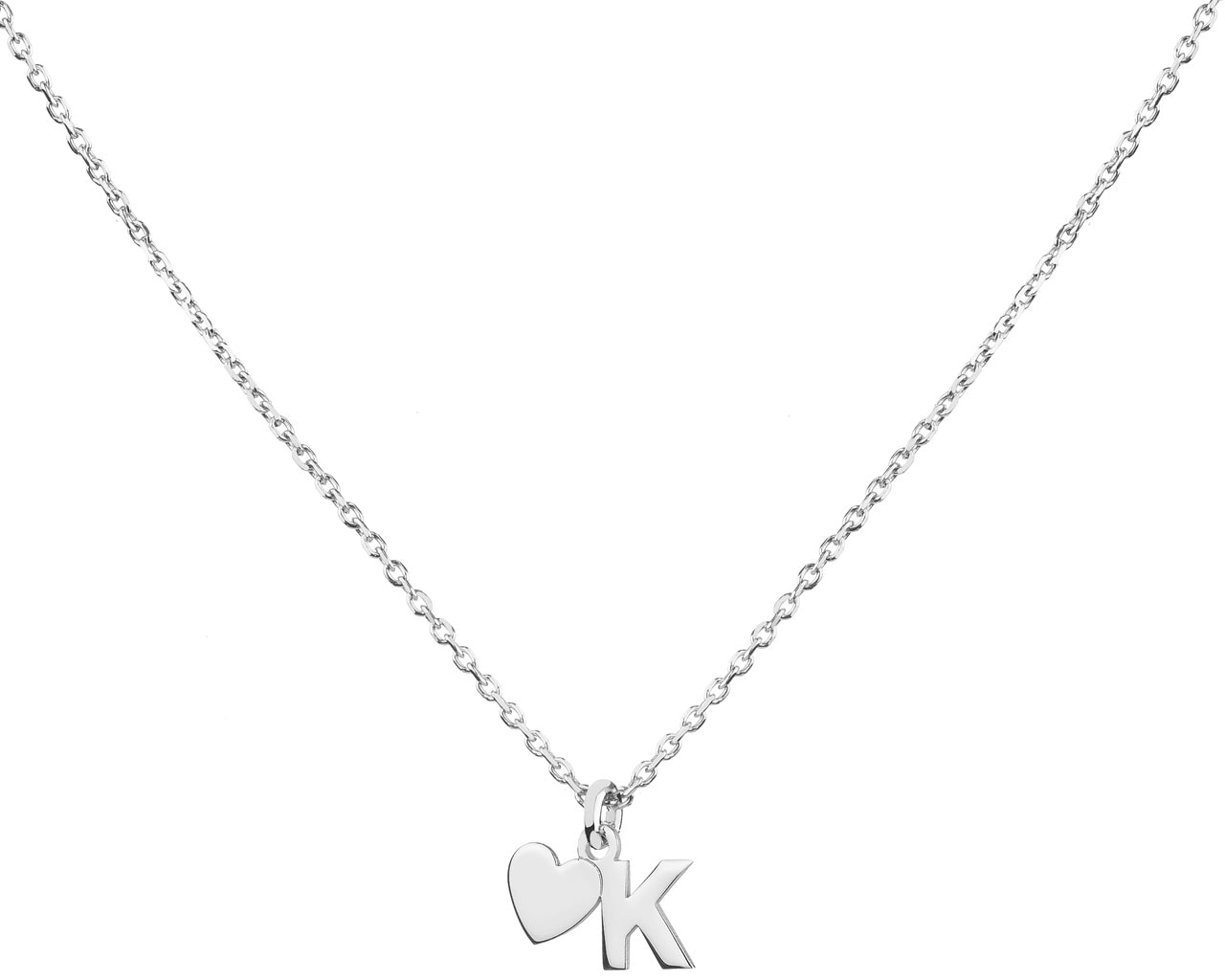 Stříbrný náhrdelník - písmeno K, srdce