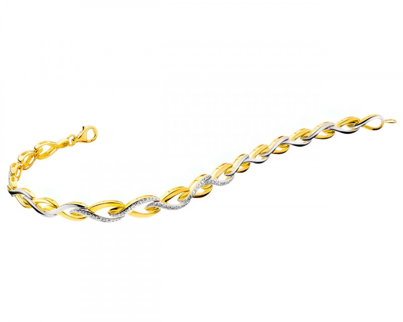 14 K Rhodium-Plated Yellow Gold Bracelet with Diamonds 0,05 ct - fineness 14 K